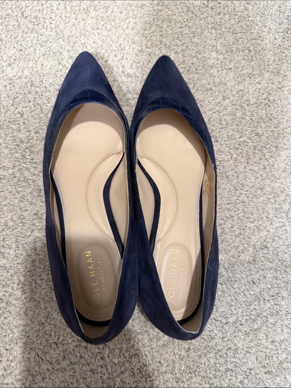 Cole Haan Navy Suede Pointed-Toe D'Orsay Flats